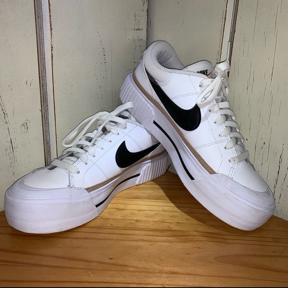 (SOLD DEPOP) Nike Court Legacy Lift - White/Hemp/Team Orange/Black - Size 7